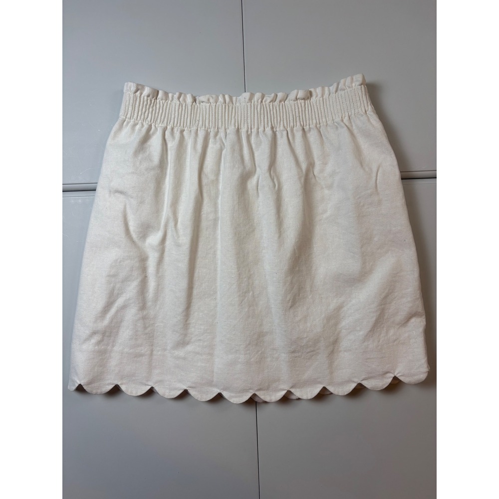 J.Crew Scalloped Hem Linen‎ Cotton Sidewalk Mini Skirt White Smocked Waist Sz 6